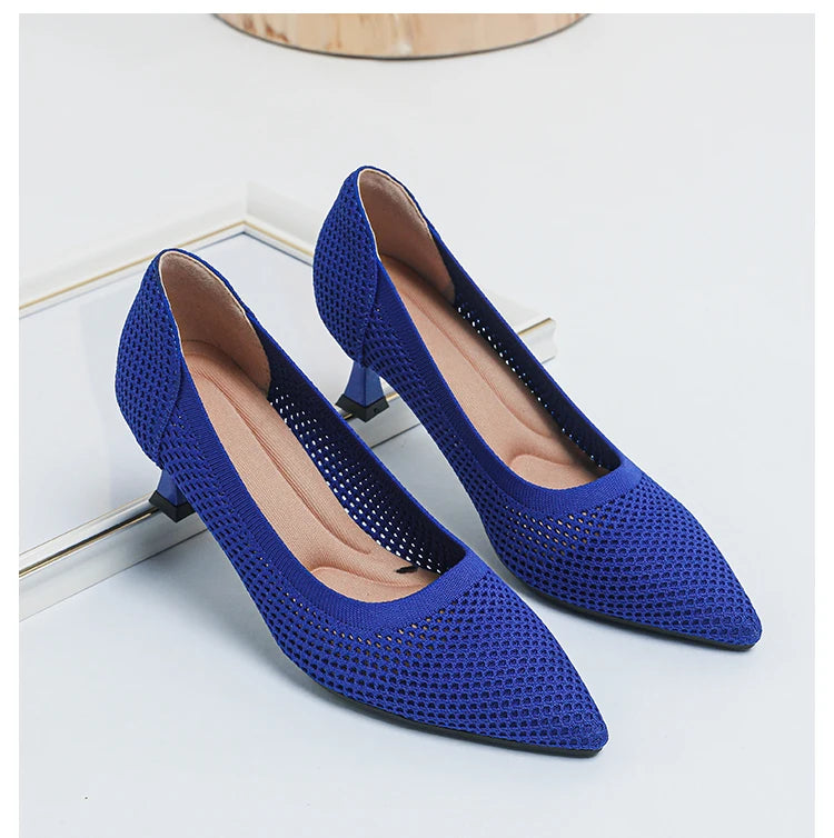 2024 New Summer Women's High Heels with Hollow Mesh Knitted Breathable Shoes (6cm High)