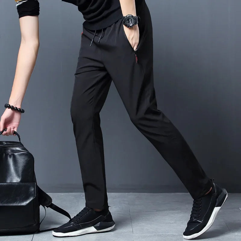 Men's Casual Pants Business Stretch Slim Fit Elastic Waist Jogger Korean Classic Blue Black Gray Male Brand Trousers - reetell