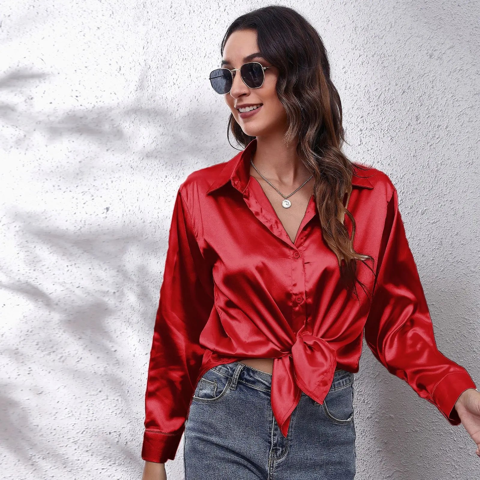 Satin Blouse Shirt Silk Tops Elegant Long Sleeve Loose Womens Blouses Camisas De Mujer Spring Autumn Streetwear Women Clothes - reetell