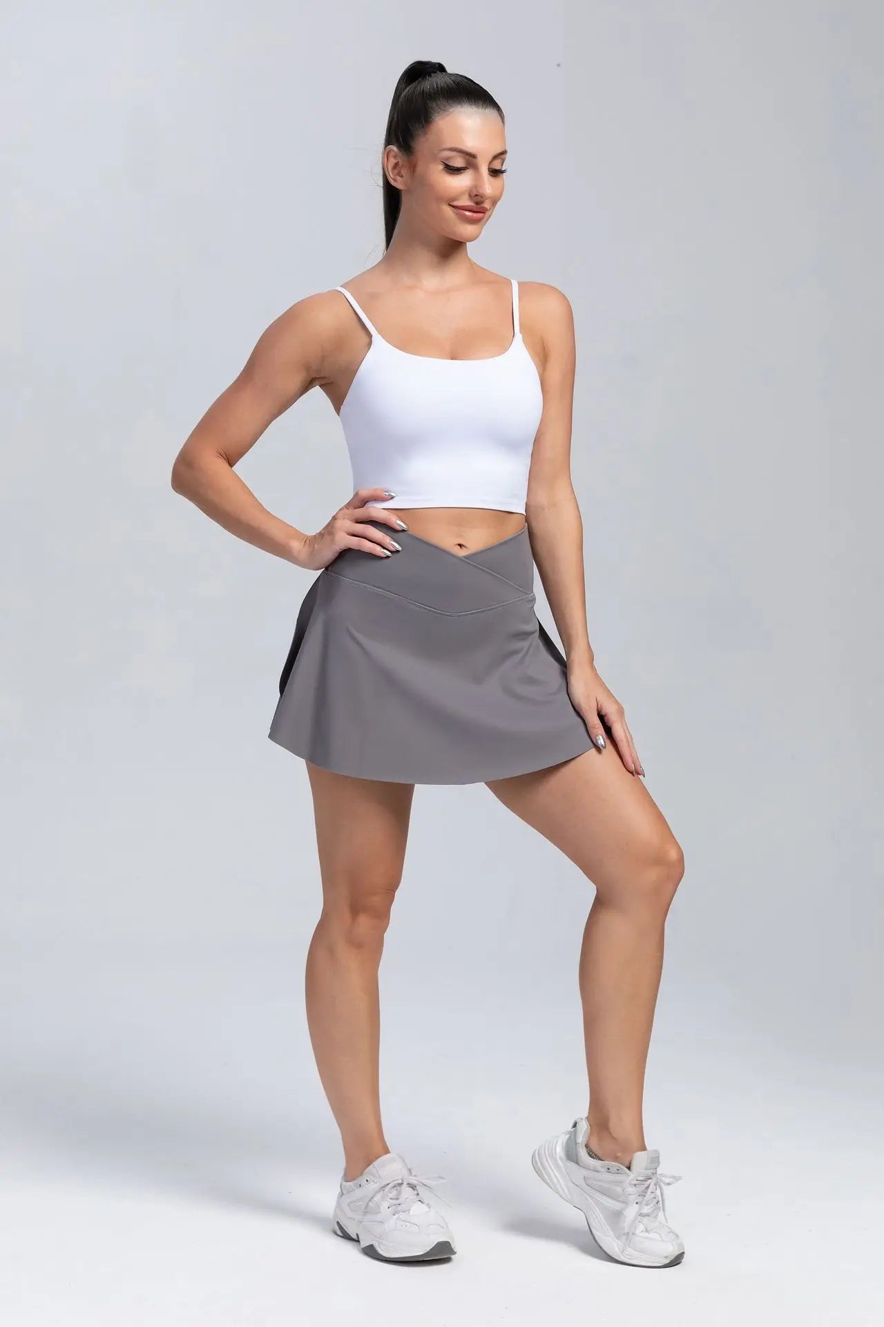 Women Tennis Skirts With Shorts High Waist Inner Pocket Golf Skort Fake 2 Pieces Running Sports Skirt Breathable Athletic Skirts - reetell