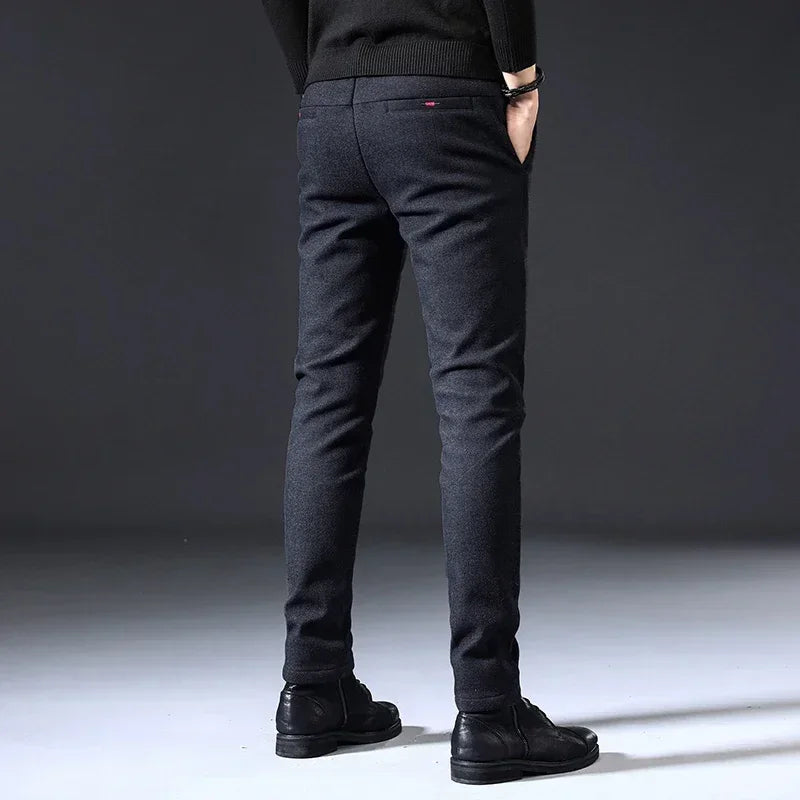 2023 New Autumn Winter Classic Work Stretch Pants Men Cotton Business Slim Fit Grey Black Korea Thick Casual Cargo Trousers Male - reetell