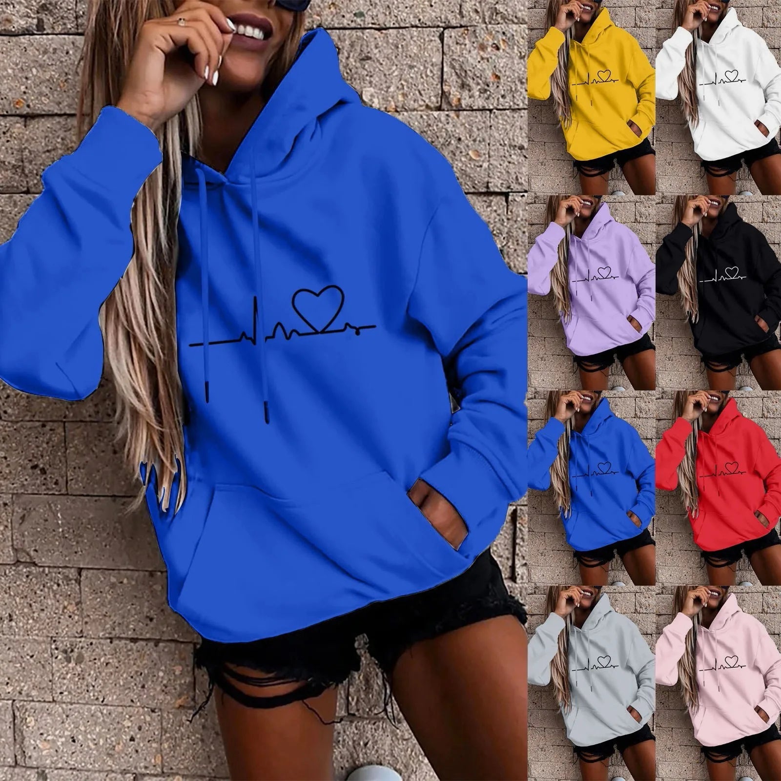 Hoodies for Women Solid Long Sleeve Sports Fun Print Sweatshirts Female Autumn Winter Casual Loose Hooded Sweatshirt - reetell