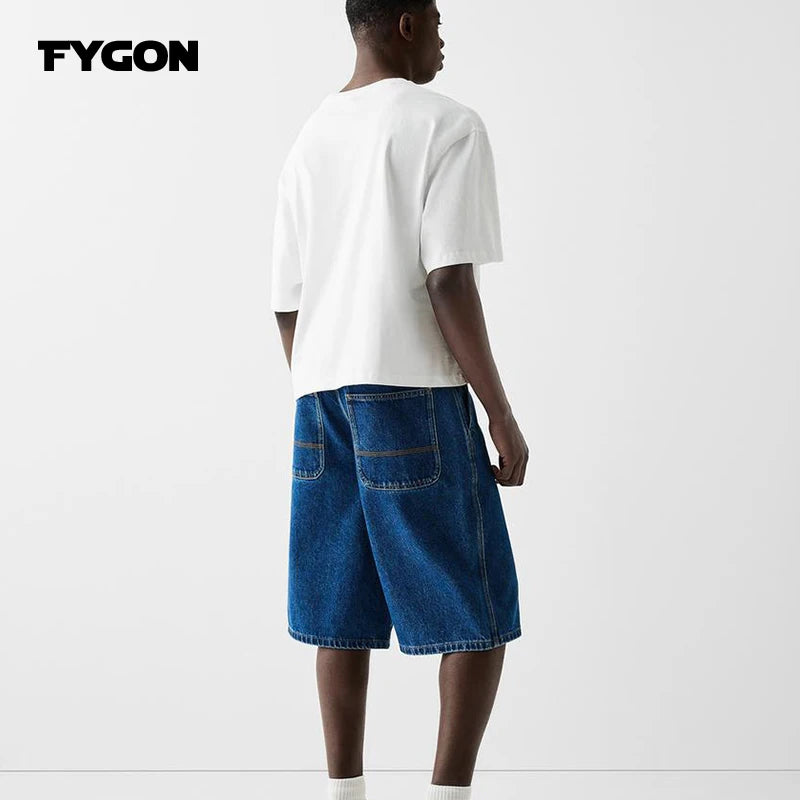 Fygon 2024 Summer Boxy Fit Cropped 100% Cotton T-shirts Oversized O-neck Solid Color Basic Short Sleeves Street Design Tops - reetell