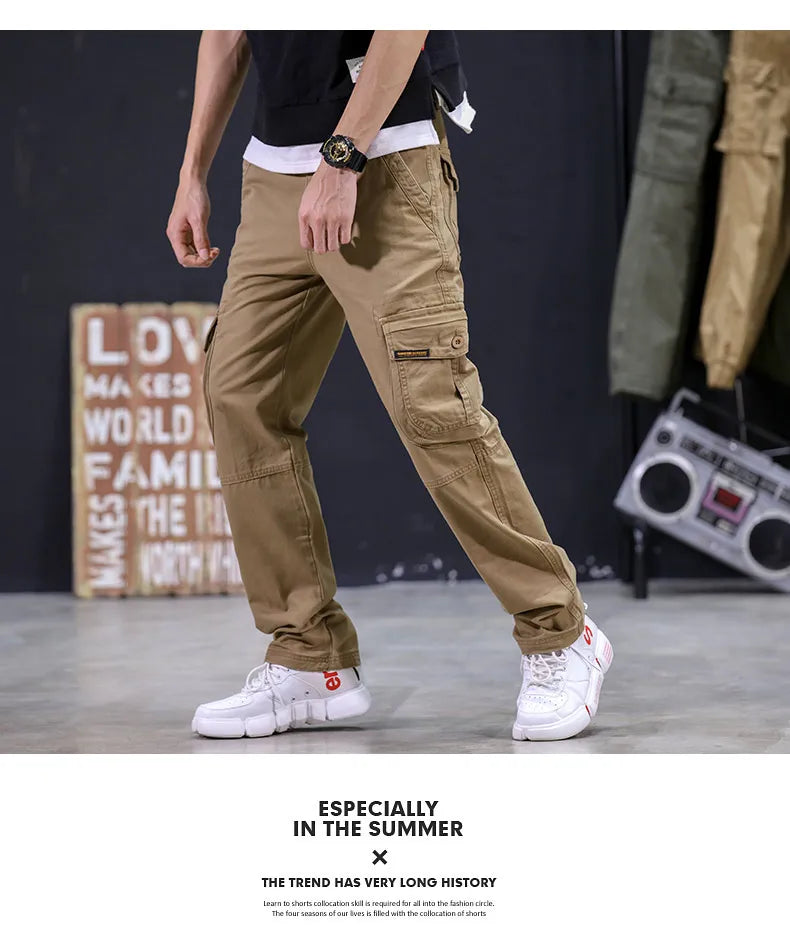 KSTUN 2024 Autumn Cargo Pants Multi-pockets Straight Cut 100% Cotton Overalls Outdoor Man Trousers Tactical Casual Pants