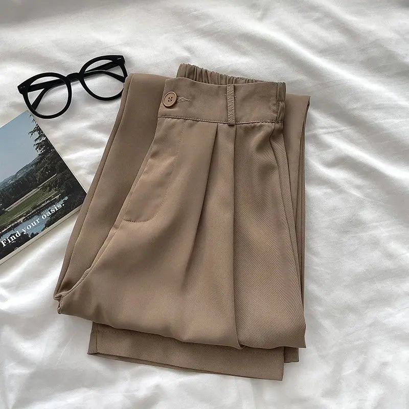 Chic High Waist Pants Women 2024 Spring Summer Casual Loose Solid Straight Trouser Office Ladies Work Nine Points Suit Pant New - reetell