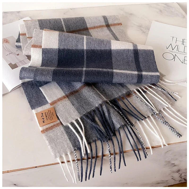 100% Wool Luxury Brands Classic England Style Women Scarf Fashion Stripe Plaid Scarves Tassel Shawls Pashmina Lady Wrap 32*180cm - reetell