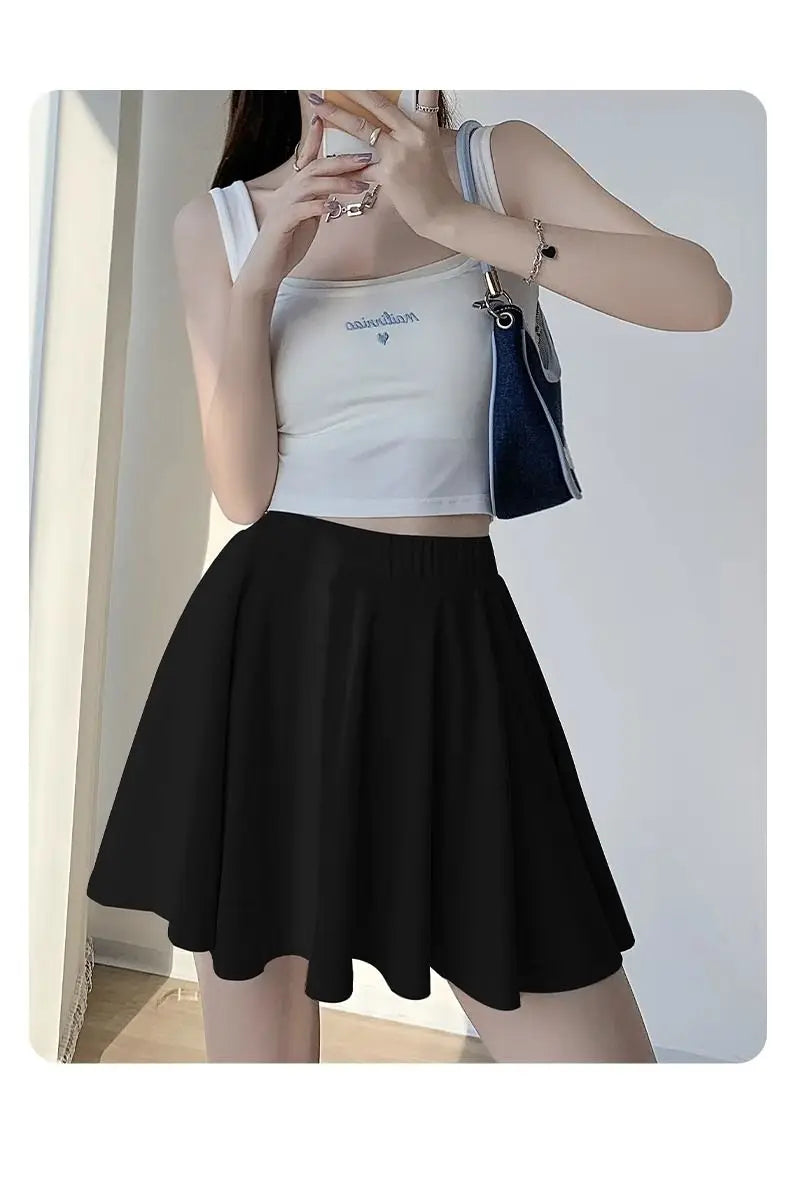 Yasuk Spring Summer Sporty Casual Slim Sport Shorts Pants Panty Dress Sweet Cool Girl Soft Ice Silk Pleated Skirt - reetell