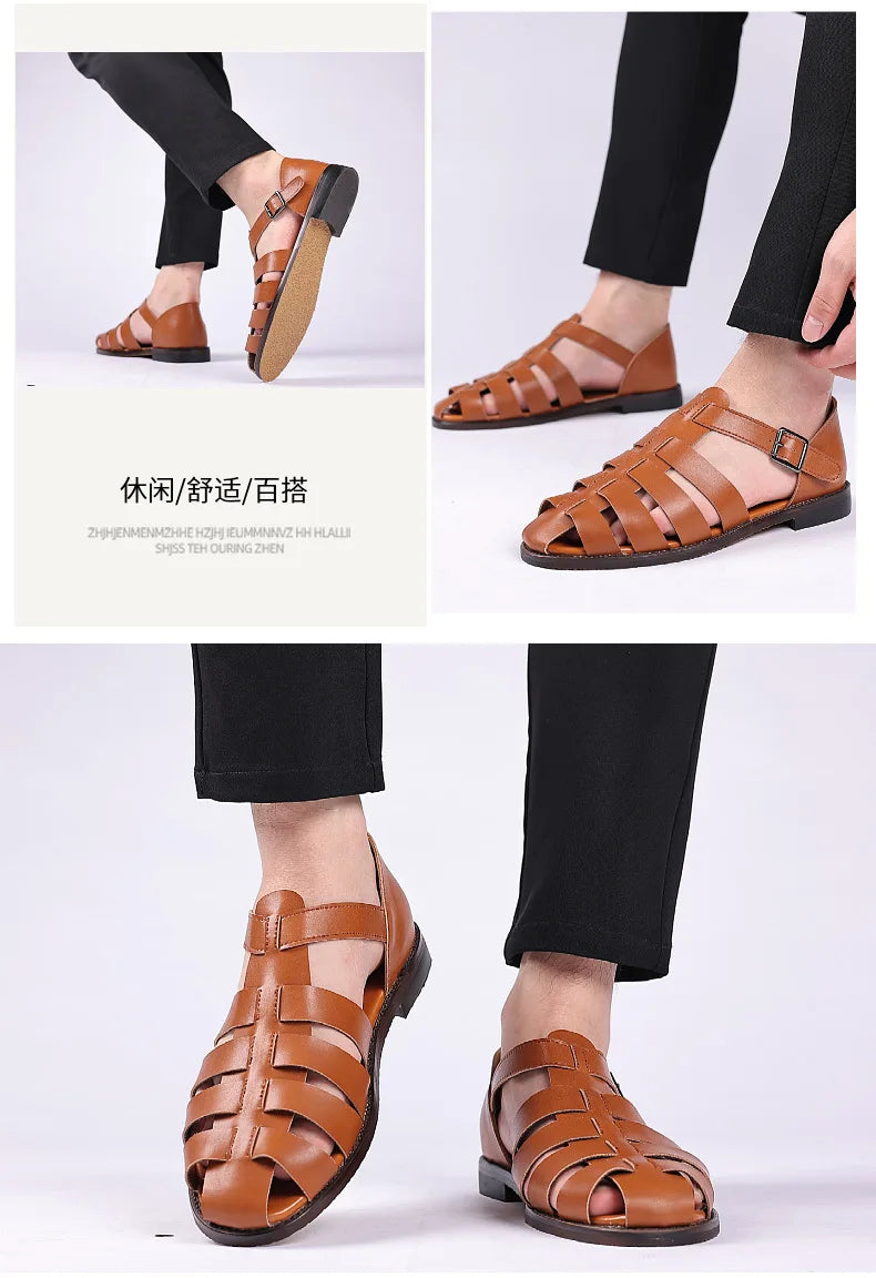 Summer Rome Men Sandals Outdoor Non-slip Beach Black Flat Fisherman Casual Shoes GLADIATOR Sandals Plus size 2023