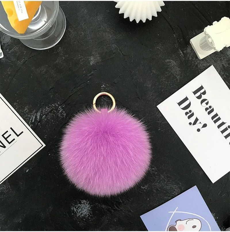 2024 Fluffy Real Fox Fur Ball Poms Keychain For Women Luxury Pompom Keyring Accessories Bag Decoration Emo Trinket Jewelry Gifts