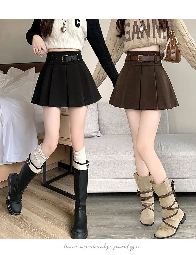 Casual Solid Color High Waist Pleated Fashion Loose Femme A-line Skirt Sweet 2023 New Black Spring Autumn Thin Women's Clothing - reetell