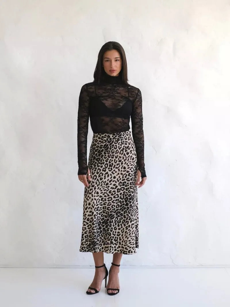 Sexy Leopard Print Long Skirts For Women 2024 Summer Fashion Vintage Women's Satin Maxi Skirt Female High Waist A-Line Skirt - reetell