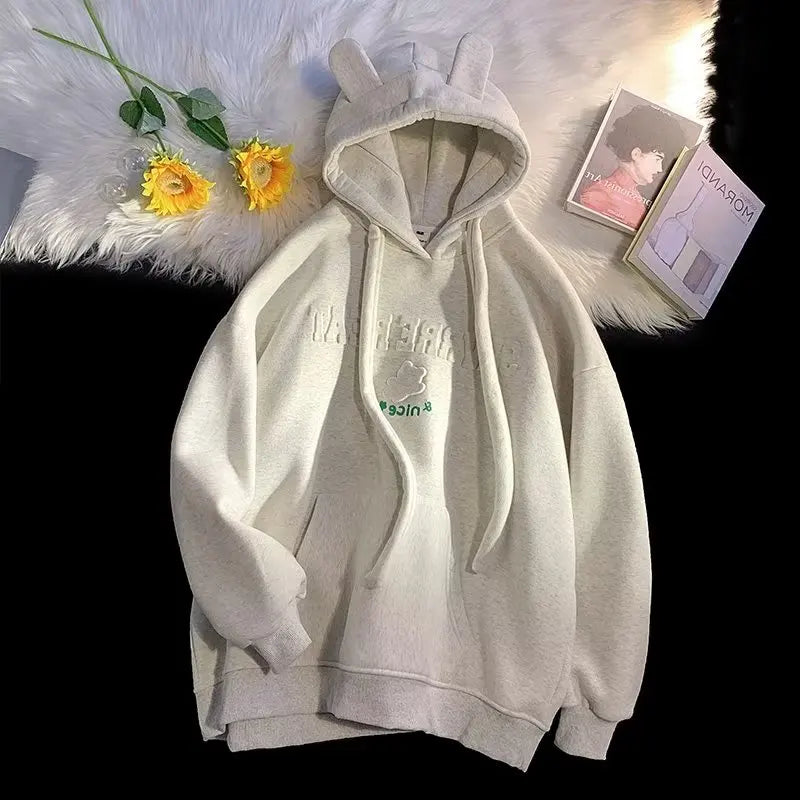 Women Hoodies Letter Printed Autumn Winter Thicken Warm Ladies Casual Sweatshirts Harajuku Pullover Tops Couple Hooded Outerwear - reetell