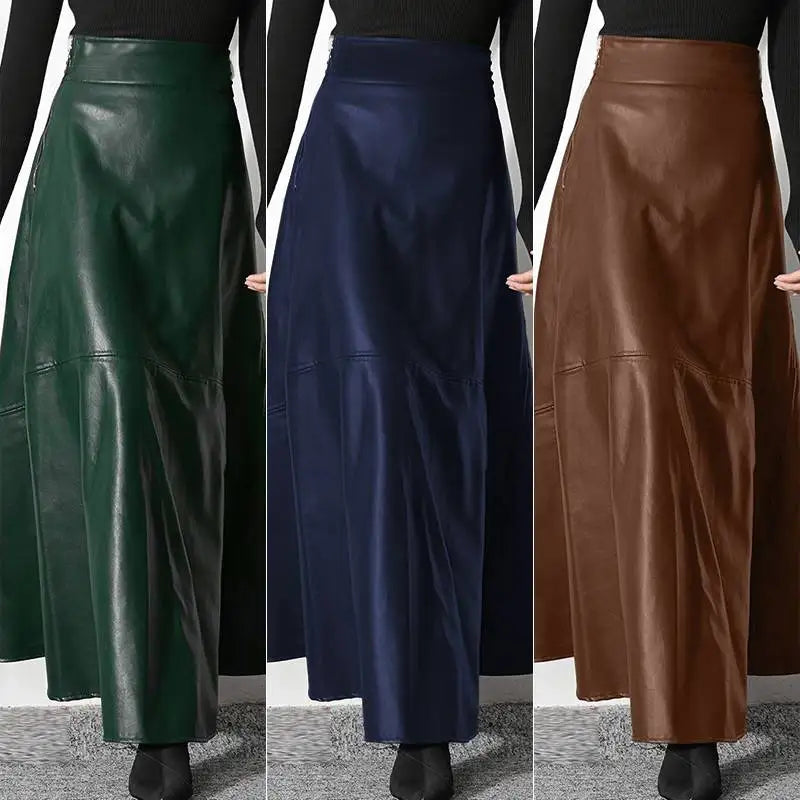 2023 Fashion Solid Mujer Faldas ZANZEA PU Leather Maxi Skirts Women's Elegant OL Long Saias Casual High Waist Zipper Jupe Femme - reetell