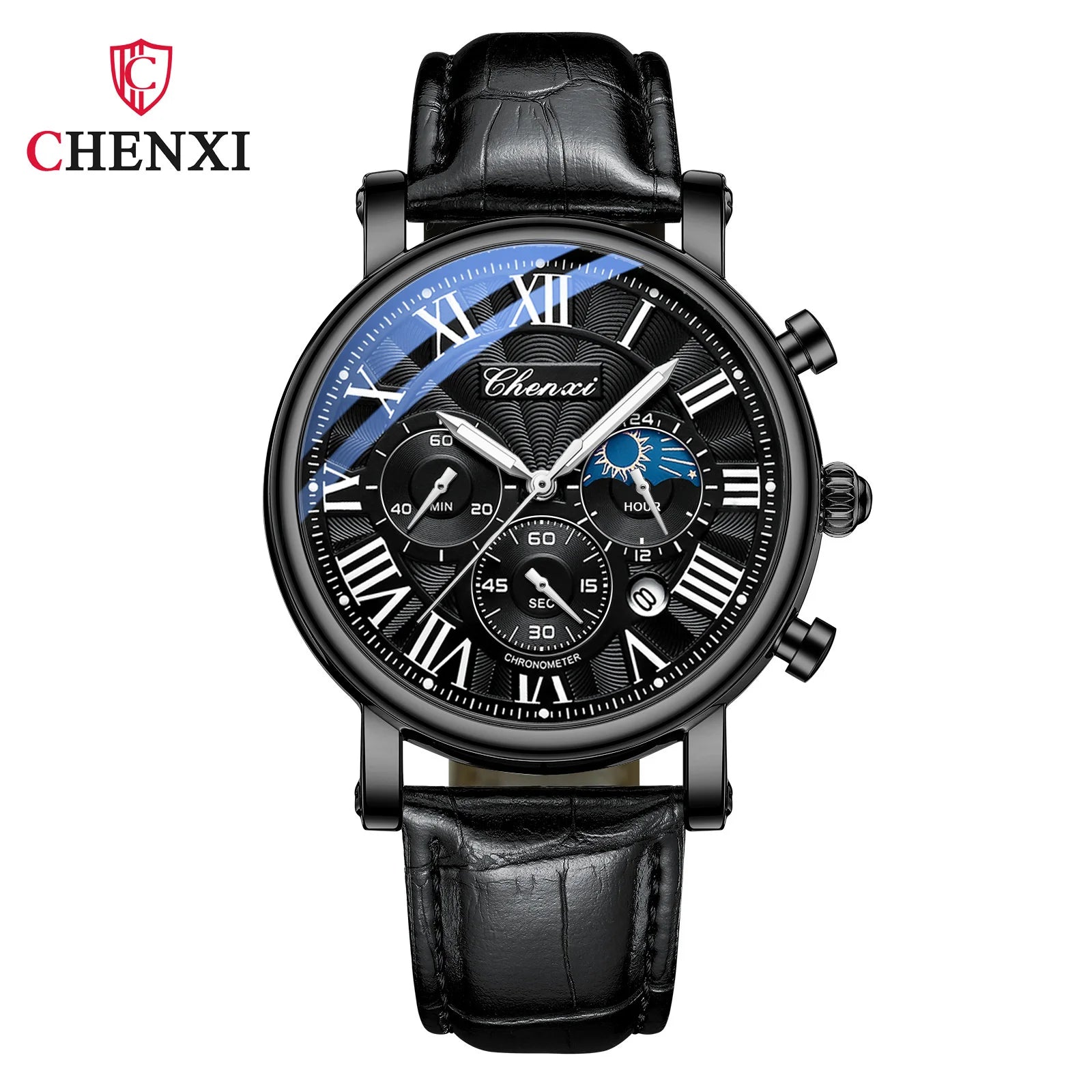 CHENXI 973 Multi-function Business Moon Phase Date Waterproof Rome Analog Imported Men Wristwatch Dial Quartz Leather Watches