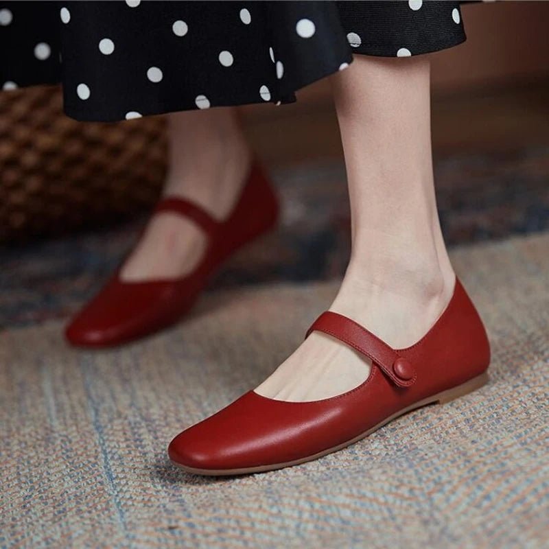 AIYUQI Women's Flat Shoes Genuine Leather 2024 New Spring Women's Mary Jane Shoes Red Literary Ballet Shoes Women - reetell