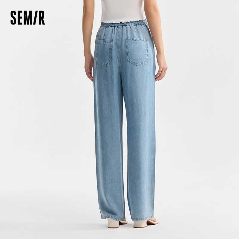 Semir Jeans Women Elastic Waist Trousers Simple Style 2024 Summer New Wide-Legged Trousers - reetell