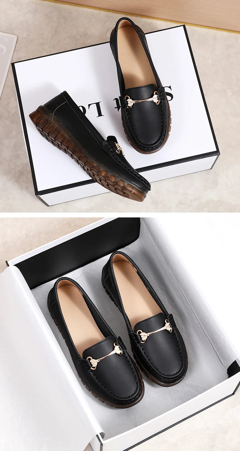 2024 New Classic Leather for Women Fashion Casual Comfortable Loafers Ladies Women Flat Soft Shoes - reetell