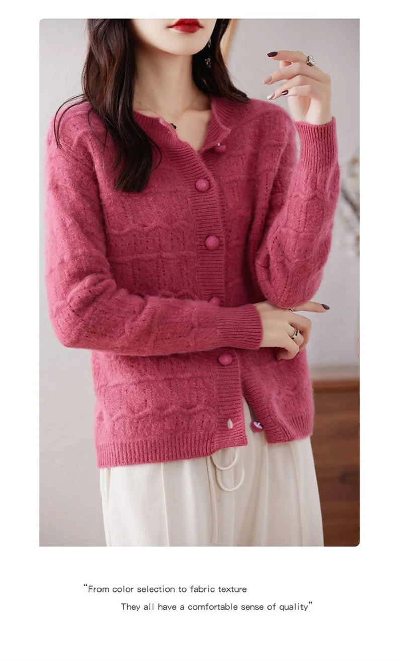 New Autumn And Winter Sweater Cardigan Jacket Women Fashion Sweet Wearing Solid Color Round Neck Sweater Top Bottoming Shirt - reetell