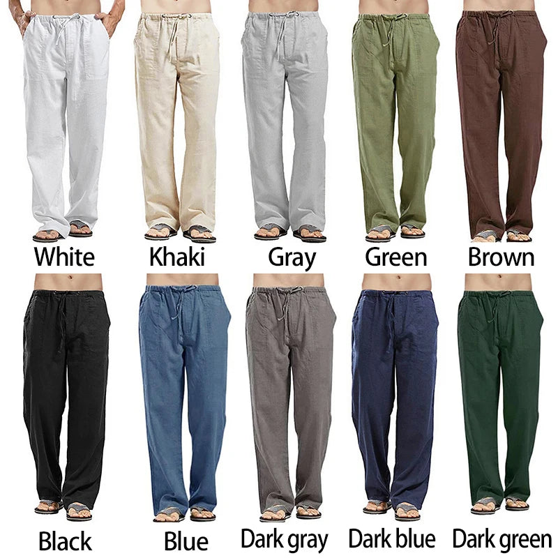 Korean Spring Linen Wide Men Pants Oversize Linens Trousers Streetwear Male Summer Yoga Pants Casual Men Plus Size Clothing 5XL - reetell