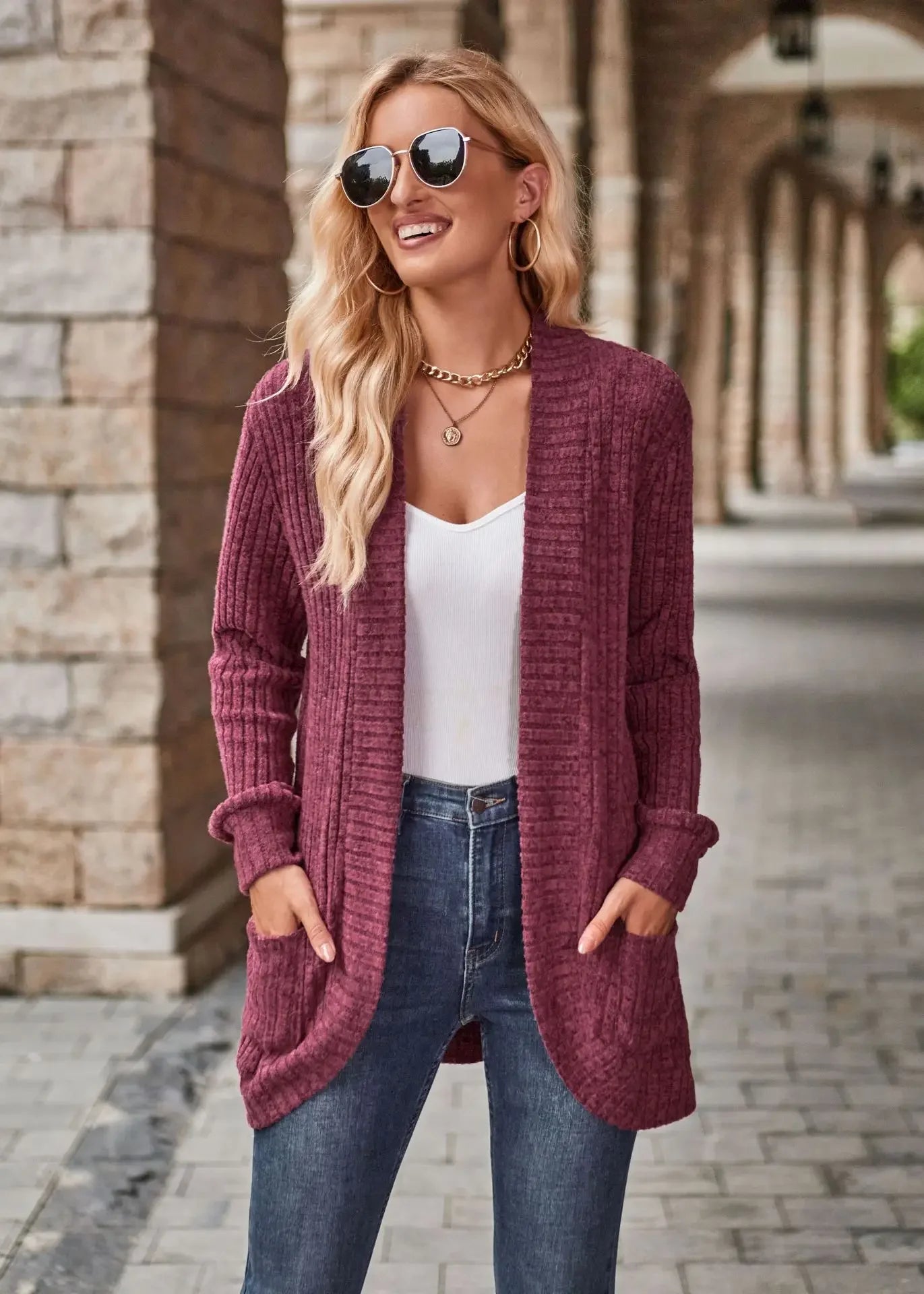 Women'S Spring And Autumn Solid Color Sweater Cardigan Fashion Pocket Cardigan Top Jacket Comfortable Soft Sweater Tienda Traf - reetell