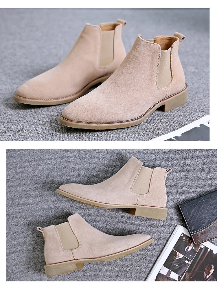 Men's Retro Classical Chelsea Boots Cow Suede Genuine Leather Men Fashion Ankle Boot Mens Casual Short Boots High-Top Shoes - reetell