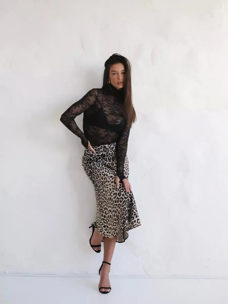 Sexy Leopard Print Long Skirts For Women 2024 Summer Fashion Vintage Women's Satin Maxi Skirt Female High Waist A-Line Skirt - reetell