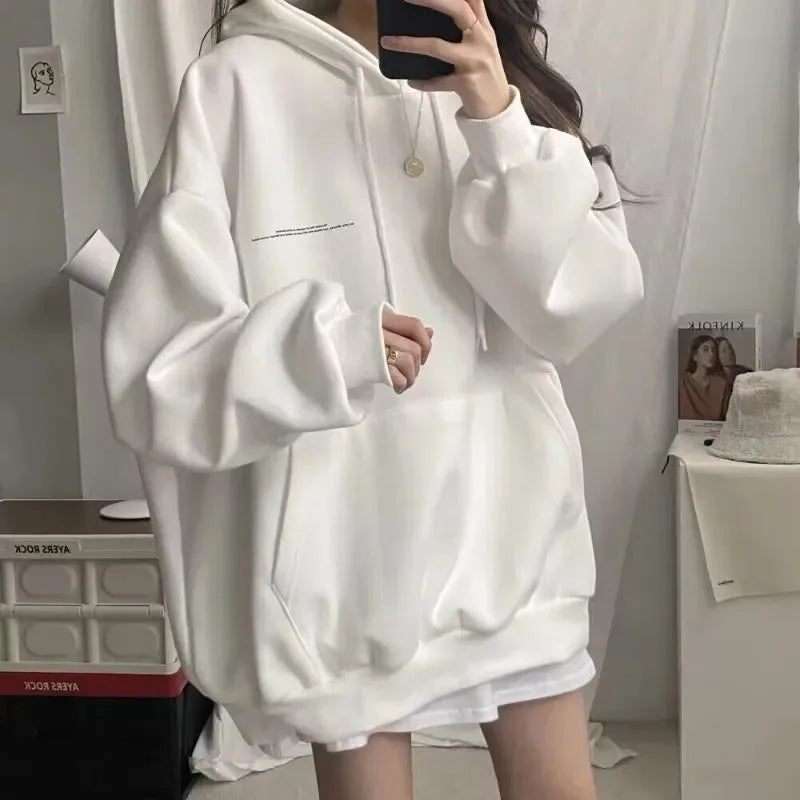 100% Cotton Letter Print Loose Sweatshirt Women Autumn Korean Oversized Lazy Style Casual Hoodie Harajuku All Match Streetwear - reetell