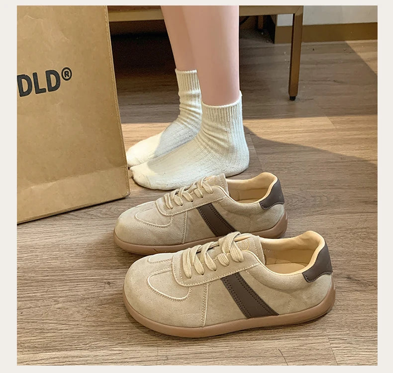 CRLAYDK 2024 Winter New Sneakers for Women Suede Fashion Sport Flat Shoes Maillard Wide Toe Casual Walking Comfortable Tennis