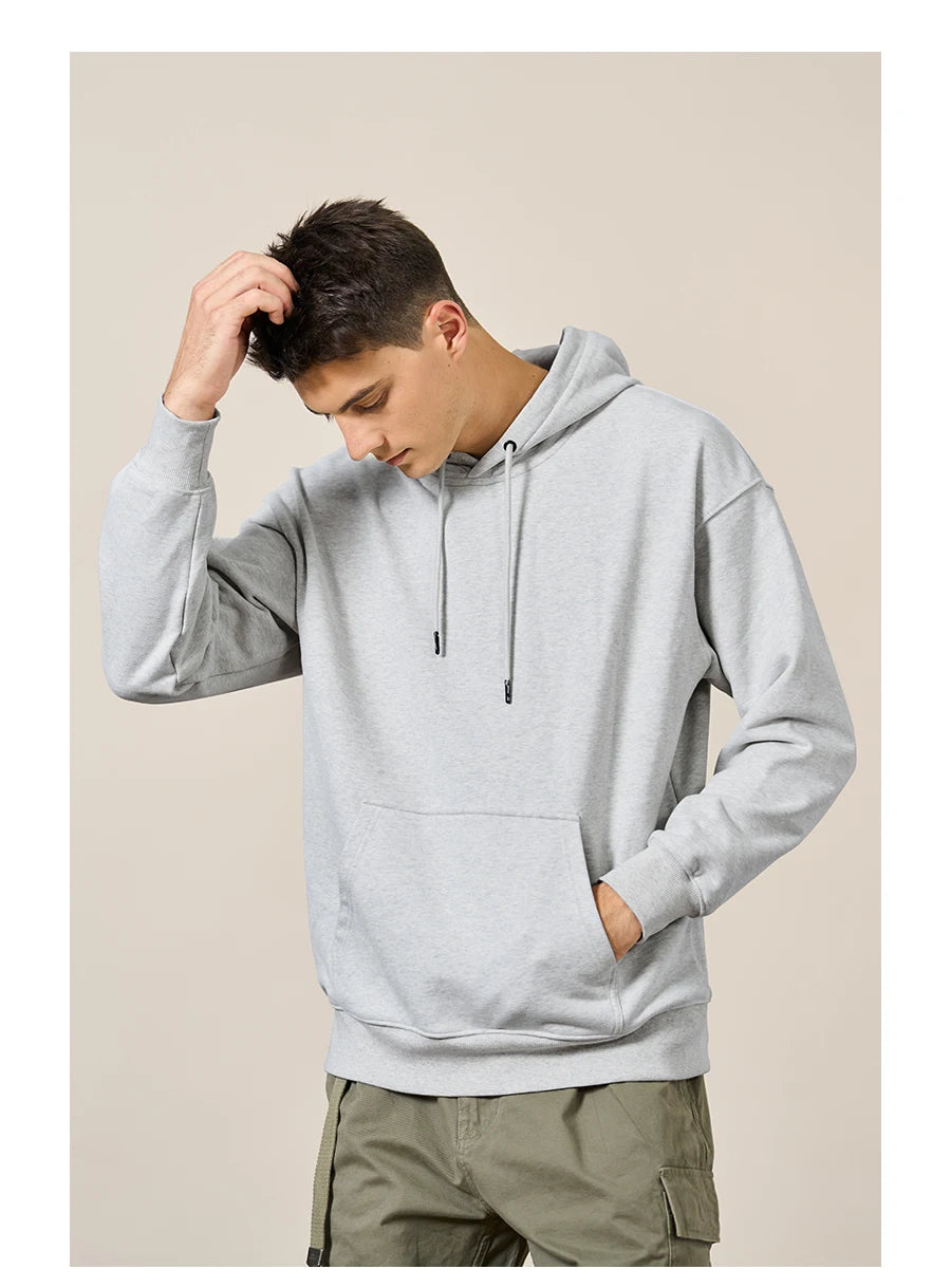 SIMWOOD 2024 Autumn New New Hooded Hoodies Men Thick 360g Fabric Solid Basic Sweatshirts Quality Jogger Texture Pullovers - reetell