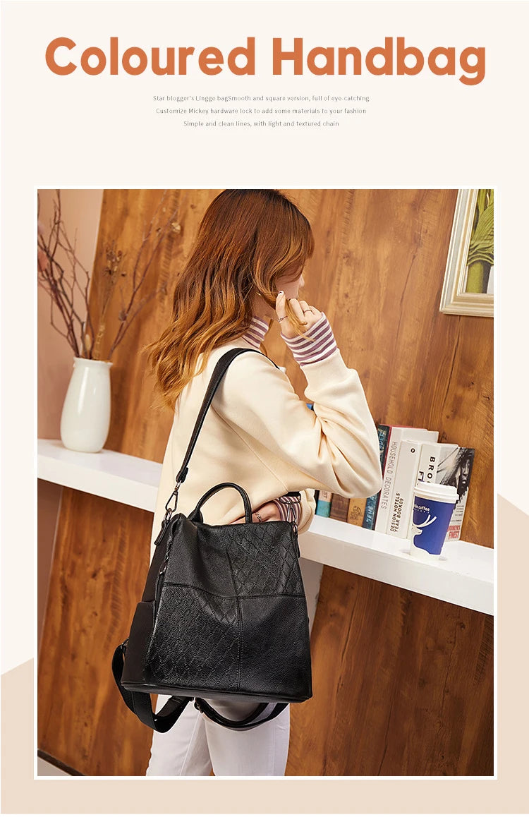 Fashion 2 in 1 Backpack and Shoulder Bag Woman Korea Style Casual PU Leather Soft Anti-theft Design Luxury Travel Schoolbags New - reetell