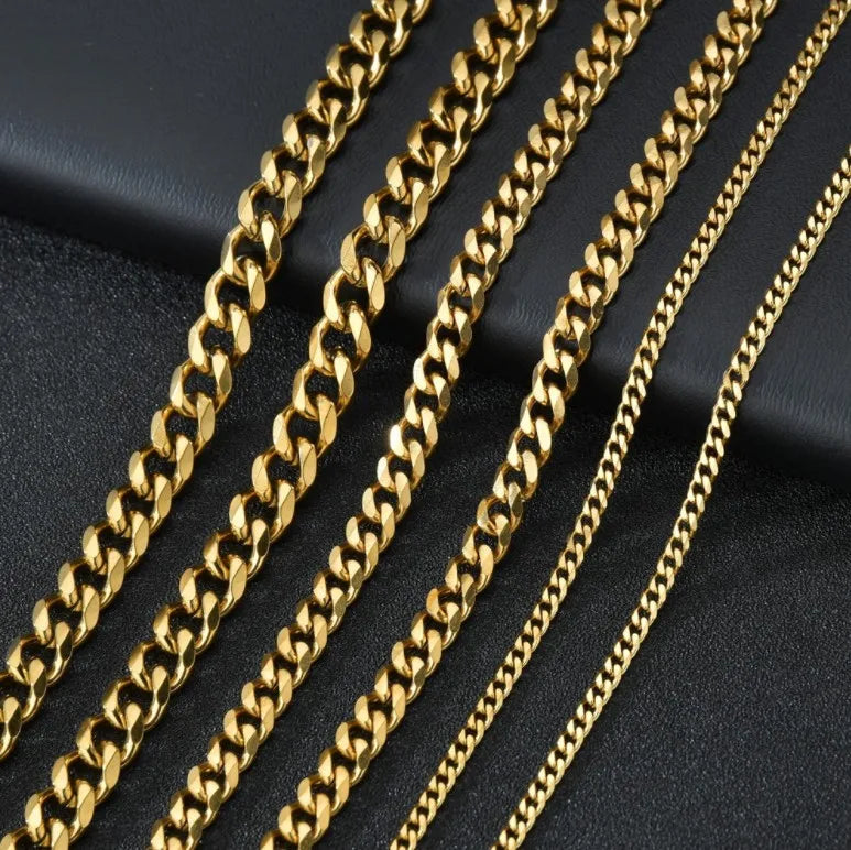 Hip Hop Width 3/5/7/9MM Cuban Link Stainless Steel Chains Necklace for Men Basic Simple Rapper's Choker on Neck Fashion Jewelry