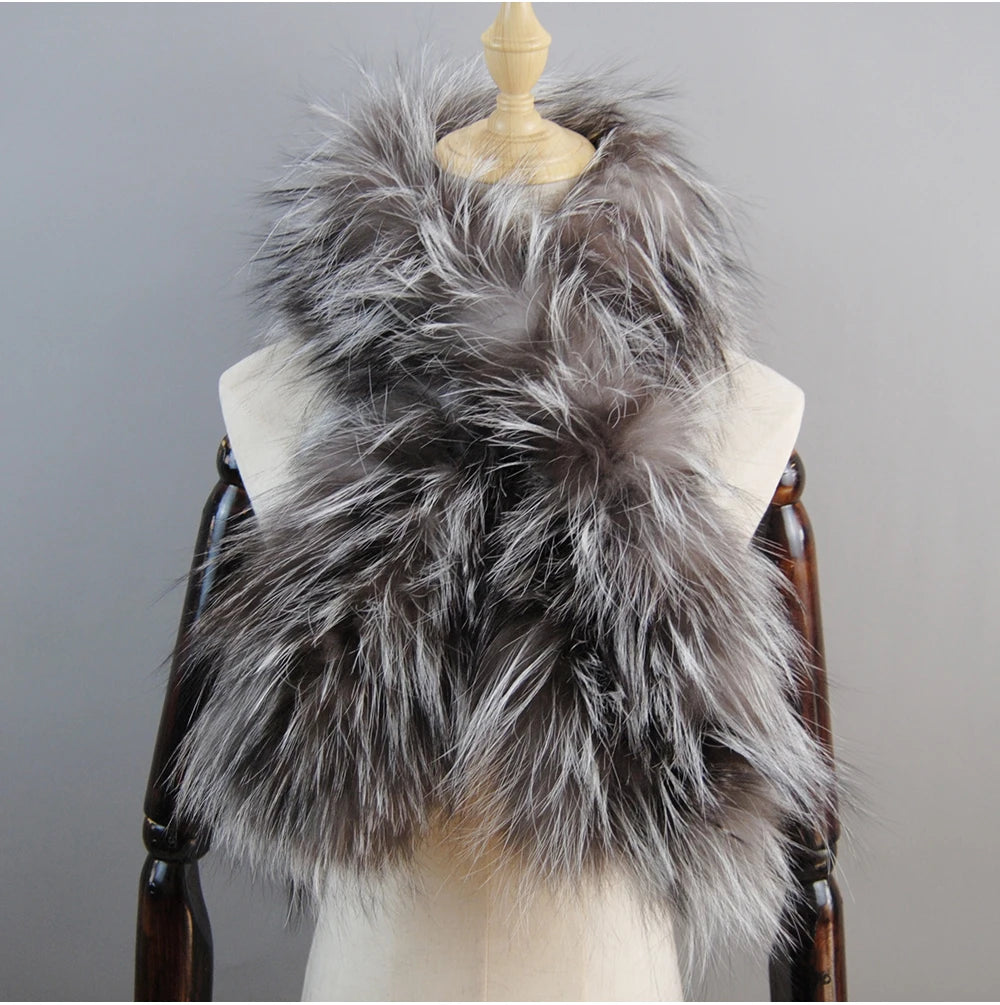 2024 New Women Winter Warm Natural Fox Fur Scarf Ring Knit Real Fox Fur Lady Fashion Neckerchief Scarves Women Real Fur Bandana - reetell