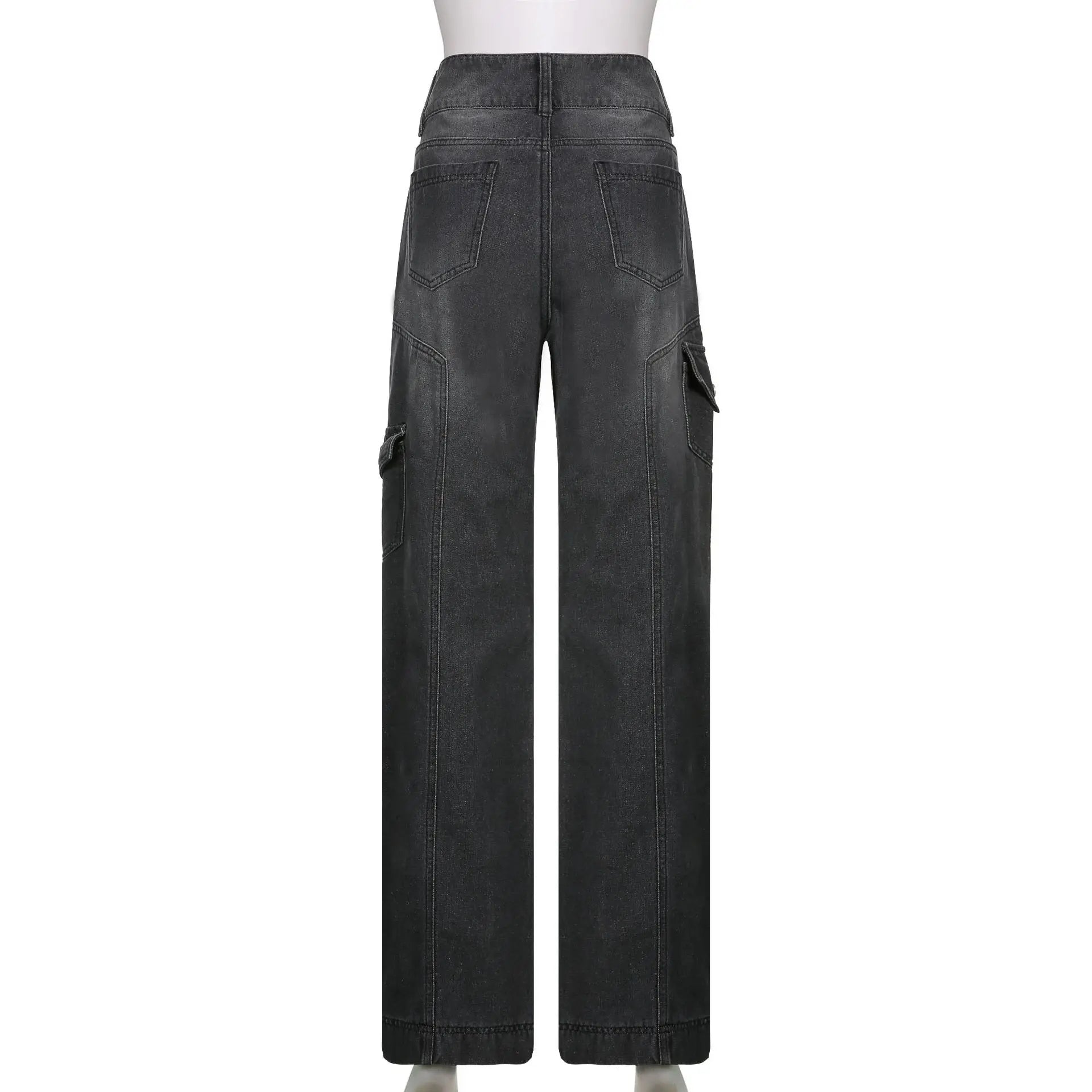 New Street High Waist Straight Leg Casual Jeans with Irregular Pockets Work Clothes Floor Towers  Dad's Pants - reetell