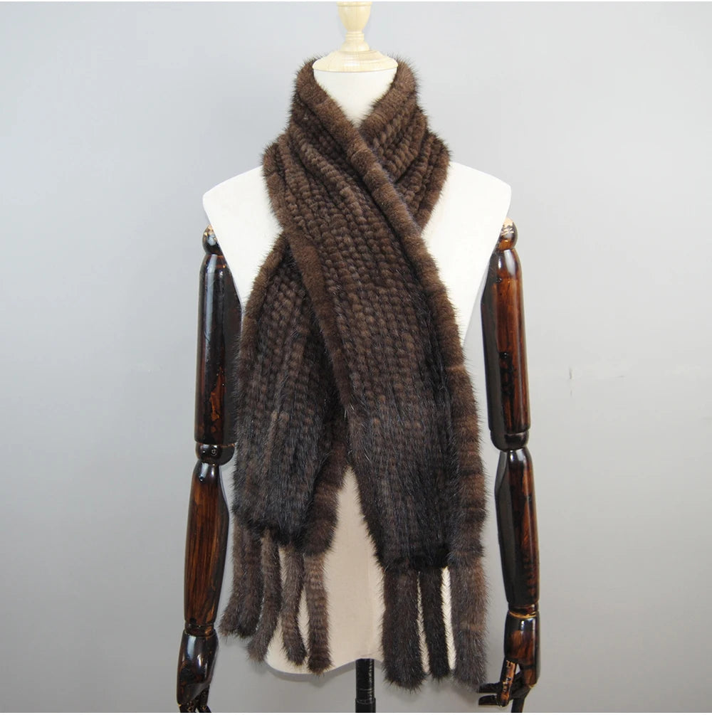 Women Winter Warm Real Mink Fur Scarf 100% Genuine Real Mink Fur Muffler Lady Fashion Quality Natural Real Mink Fur Knit Scarves - reetell