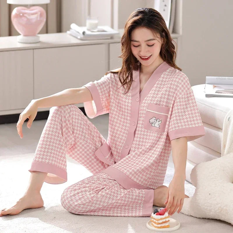 Women Clothing M-5XL Summer Cotton Panda Pajama Casual Short Sleeve Kimono Cardigan Sleepwear Cartoon Nightwear Woman Loungewear