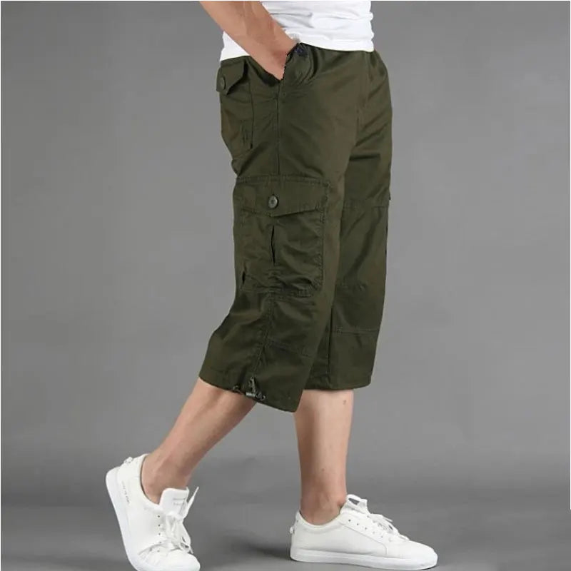 Knee Length Cargo Shorts Men's Summer Loose Casual Cotton Multi Pockets Breeches Capri Short Jogging Camouflage Tactical Shorts