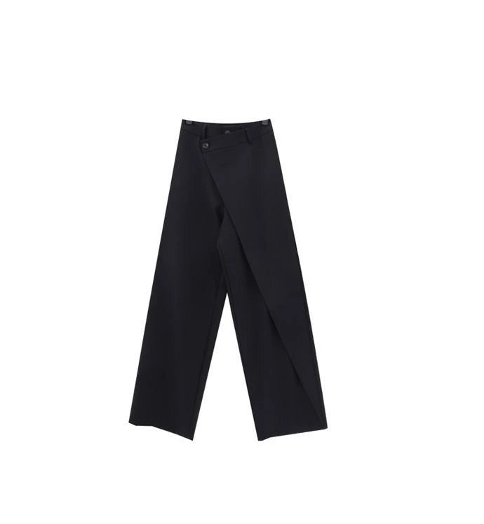 HOUZHOU Women Wide Suit Pants High Waist Gothic Japanese Style Baggy Black Trousers Irregular Straight Pants Casual Streetwear - reetell