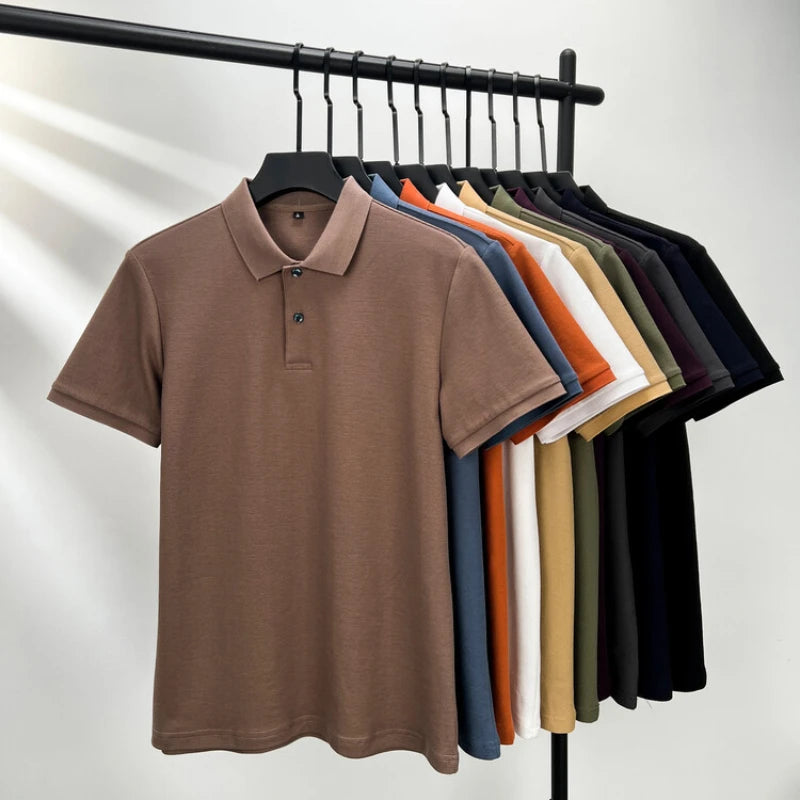 Men's T-shirt Polo, 100% Cotton 2024 Summer Fashion Casual Short Sleeve Polo Shirt, Lapel Wear Solid Color Top,Tees