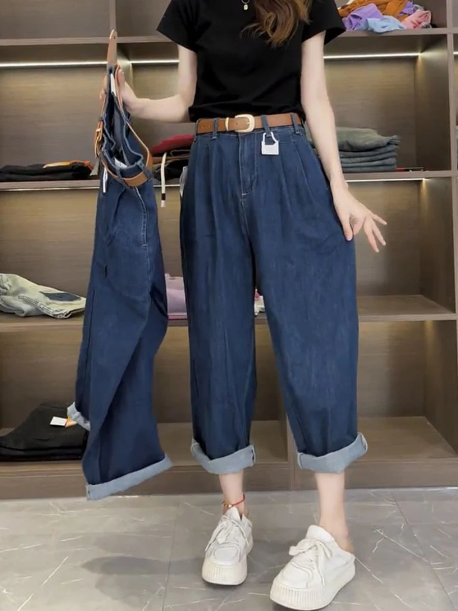 Y2k Pear-shaped Body Slight Fat Wear With Large Size Jeans Children 2023 New Summer Thin Nine Points Harlan Daddy Pants - reetell