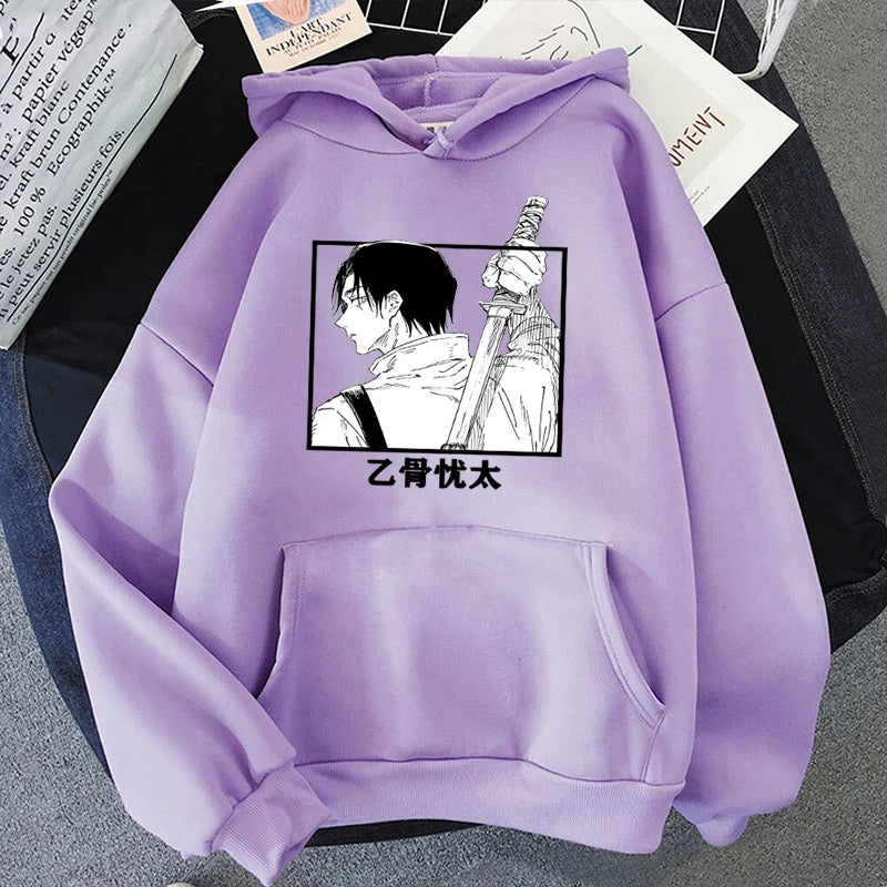 Autumn Winter Casual Anime Okkotsu Yuta Print Hoodies Solid Color Long Sleeve Hooded Pullovers Sweatshirts - reetell