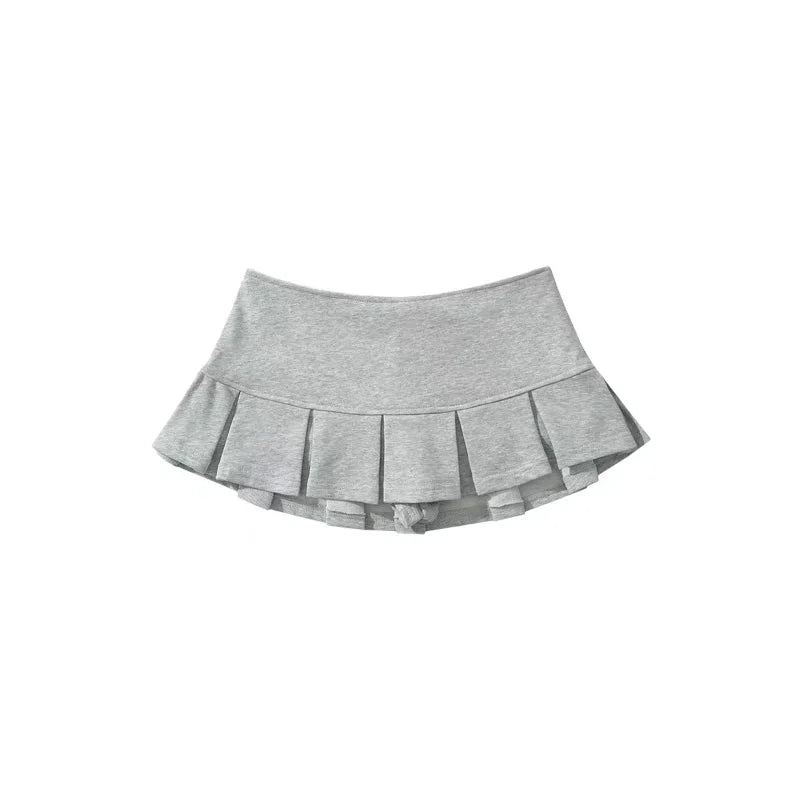 2024 Terry Fabric Y2K Mini Skirt Women Low Waist Wide Pleat Light Grey Sexy Vintage A-line Pleated Skirt Casual Skort Summer - reetell