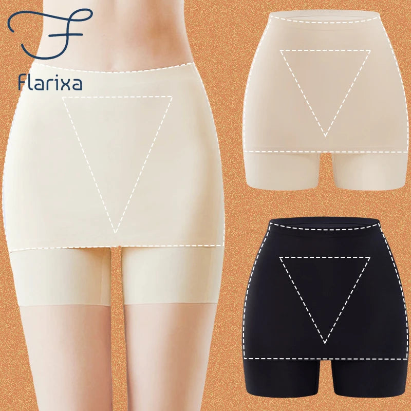 Flarixa High Waist Double Layer Shorts Under Skirt Slim Fit Seamless Safety Pants Summer Boyshorts Women Ice Silk Safety Shorts - reetell