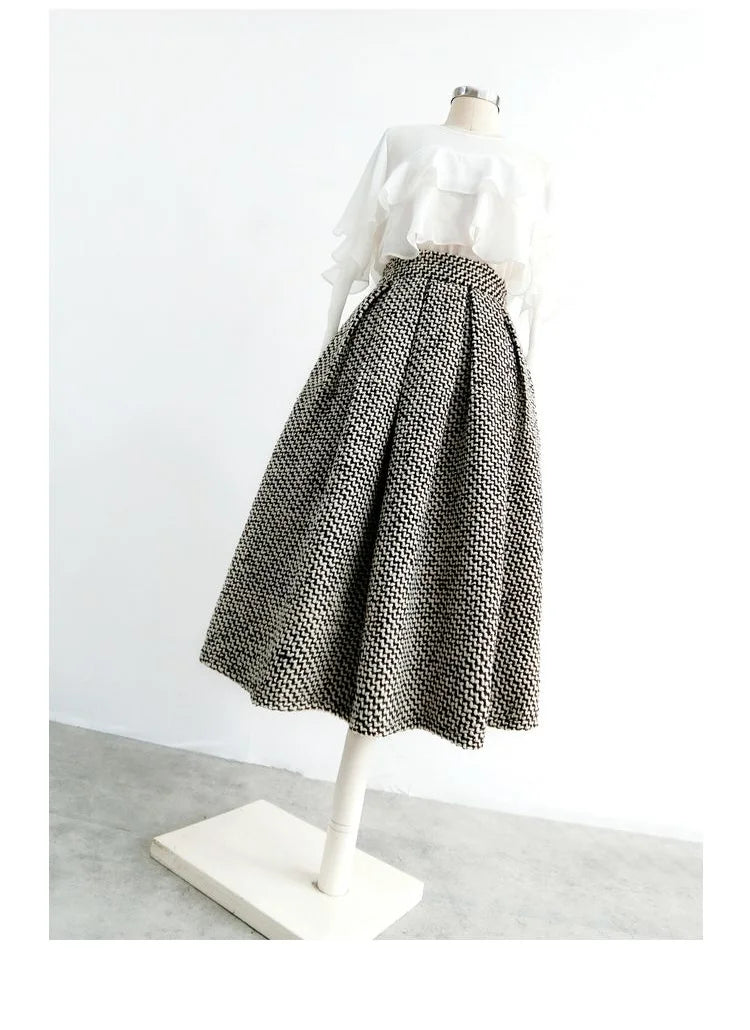 2023 New Autumn and Winter Fashion Thousand Bird Checker Half Skirt Temperament Commuter Women's High Waist Poached Skirt - reetell