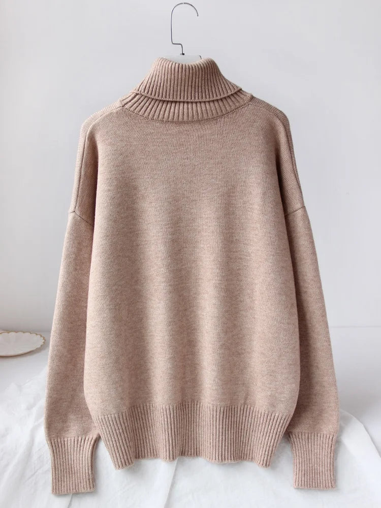 Women's Thick Sweaters Oversize Turtleneck Women Winter Warm White Pullovers Knitted High Neck Oversized Sweater For Women Tops - reetell