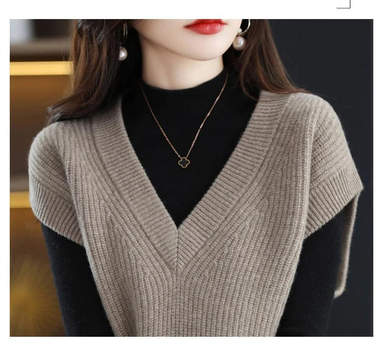 Knitted Jacket Sweater Women's Vest Sleeveless Coat Wool Blended V-Neck Pullover Spring Autumn Fashion Women's Top - reetell