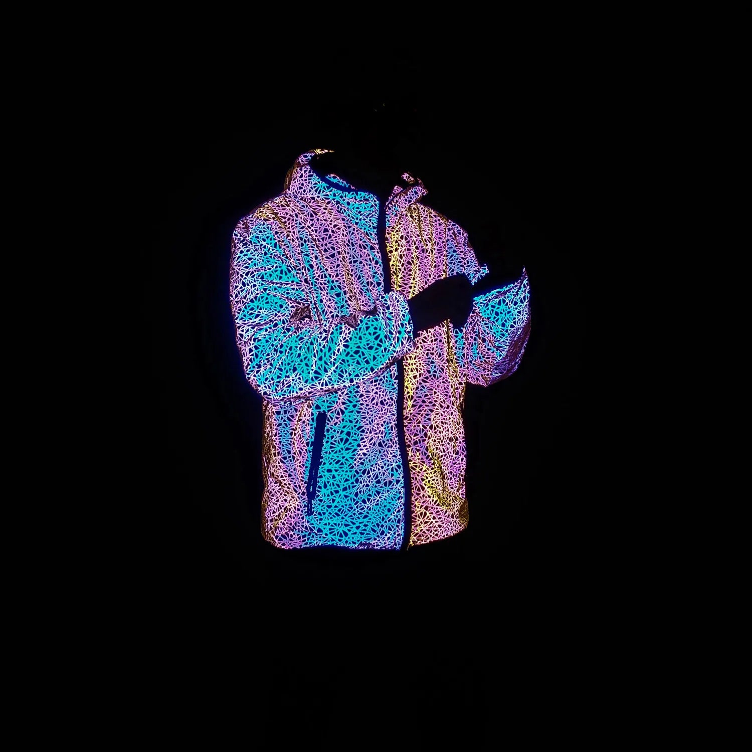 2022 Autumn Winter Colorful Reflective Hooded Jacket Mens Harajuku Hip Hop Night Club Reflect Light Shiny Coats Windbreaker - reetell