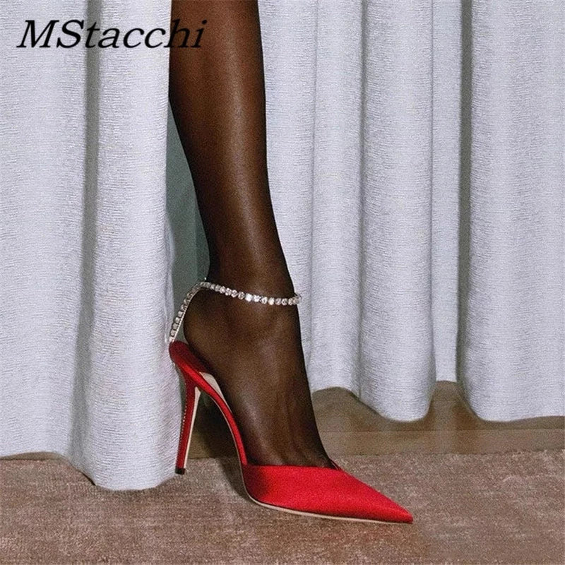 Luxury Rhinestones Chains Women Pumps Designer Sandals High Heels Summer Ankle Strap Party Shoes Star Style Wedding Prom Shoes