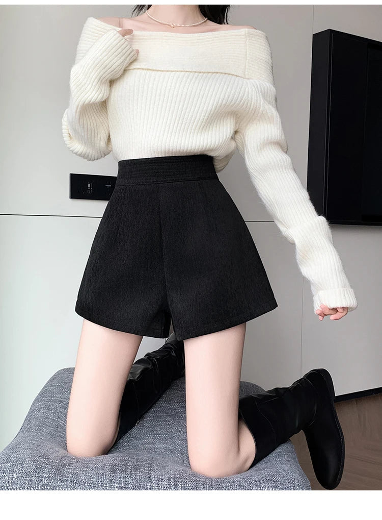 Fashion New Autumn Office Lady Womens Shorts Apricot Black Shorts Women High Waist Short Mujer Shorts for Women D28 - reetell