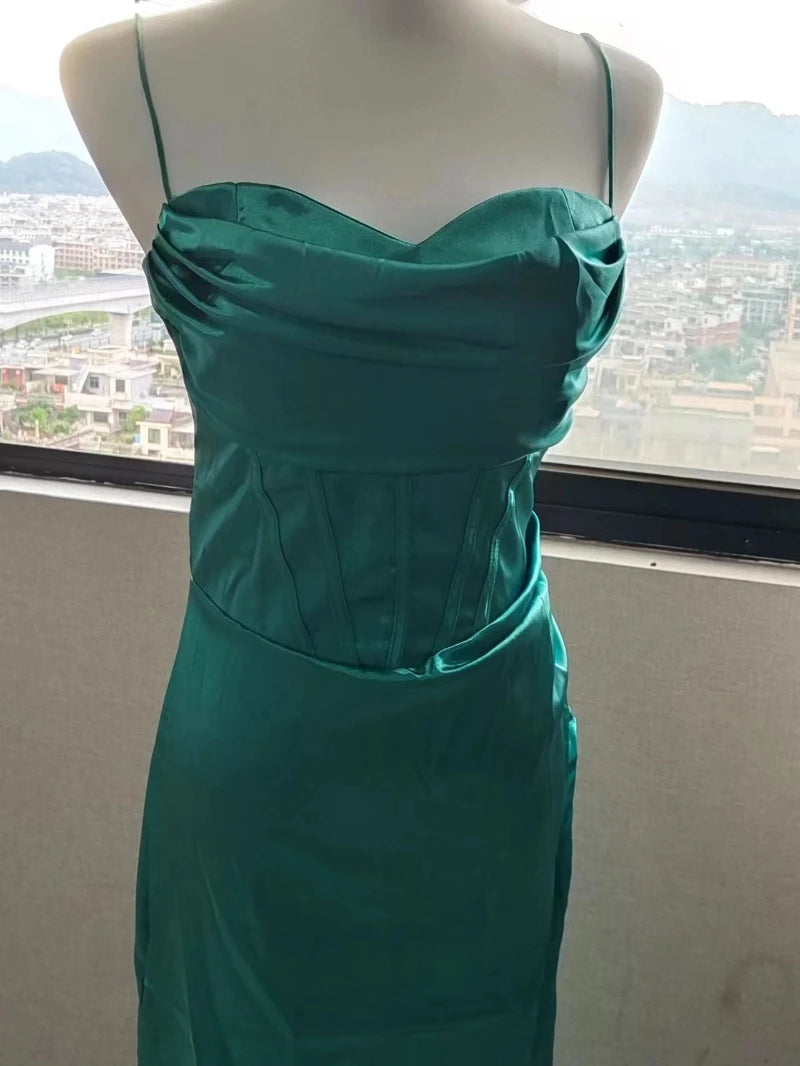 Sexy Backless Slit Suspender Formal Evening Dress Lace Up Green High Waist Graduation Dress Elegant Party Dresses for Women 2024 - reetell