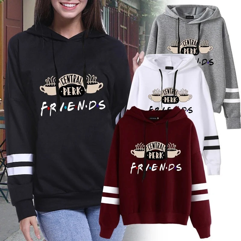 Women Friends TV Show Hooded Sweatshirt Cute Coffee Printing Hoodies Female Autumn Winter Casual Pullover Hoodies - reetell